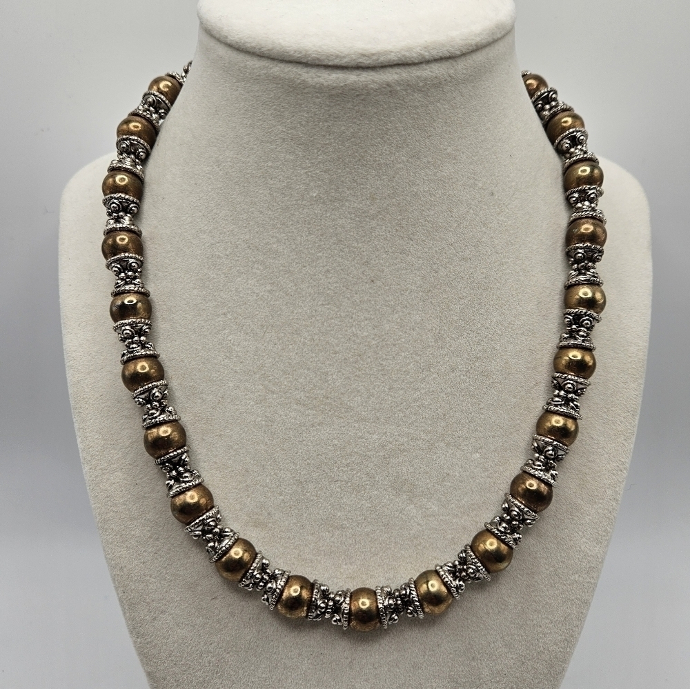 VINTAGE Unique Copper Tone Ball Beaded Strand Toggle Clasp Necklace